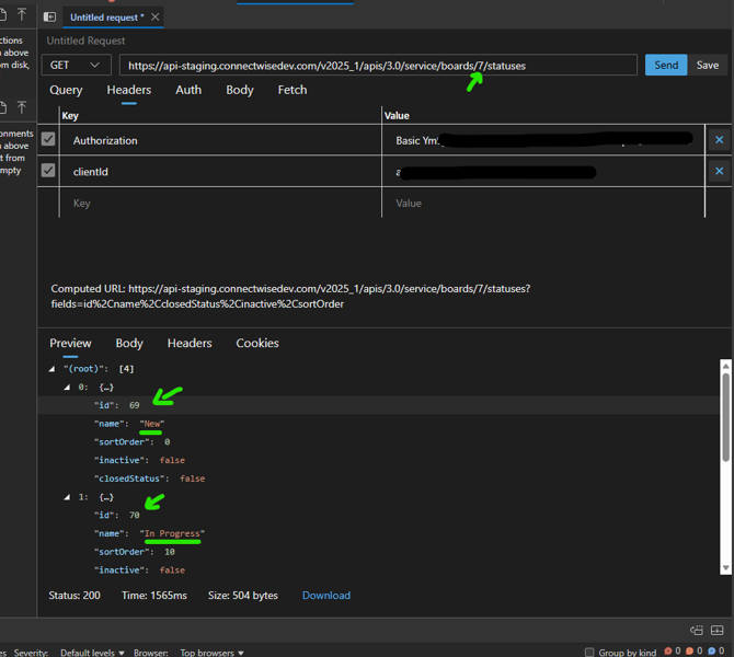 Status IDs listed via API call