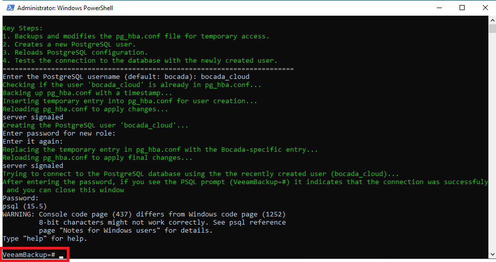 How do I create a PostgreSQL user for Veeam Backup & Replication data